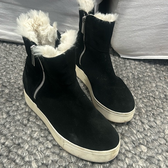 JSlides Womens Fur Lined Ankle Platform Sneaker Wedge Boot